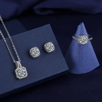 AD Crystal Stone Pendant Set with Earrings and Finger Ring for Girls and Women